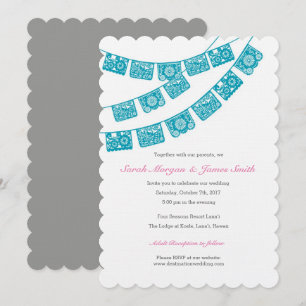 Papel Picado Hochzeits-Party laden aquamarines ein Einladung