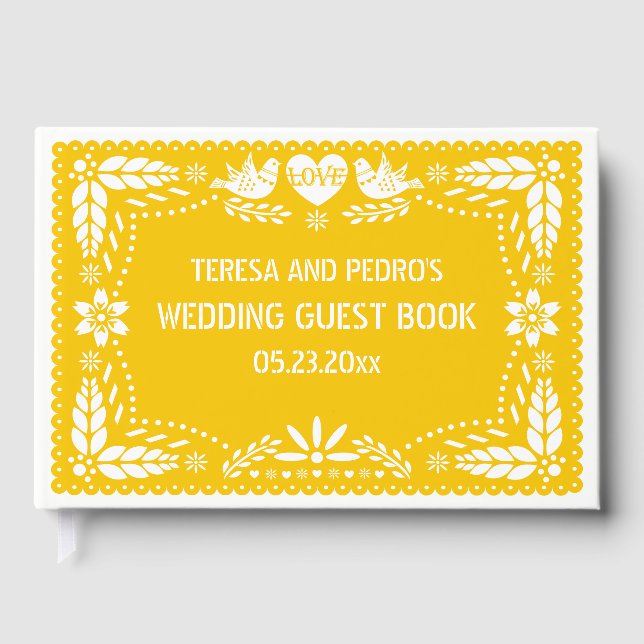 Papel picado inséparables jaune mariage livre d'hô (Recto)