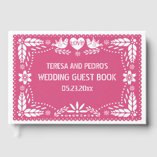 Papel picado inséparables rose mariage livre d'or