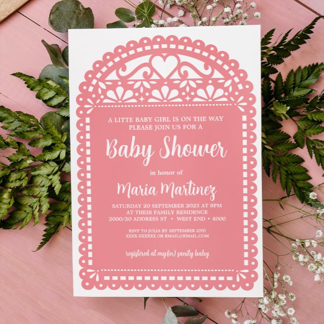 Papel Picado Inspiriert Pink Baby Dusche Einladung (Von Creator hochgeladen)