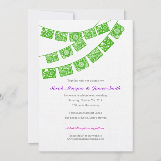 Papel Picado Invitation de la fête de mariage Gree (Devant)
