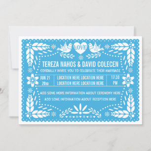 Papel picado liebt Vögel Blaue Hochzeit Einladung
