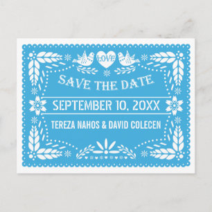 Papel picado liebt Vögel Blaue Hochzeit Retten das Ankündigungspostkarte