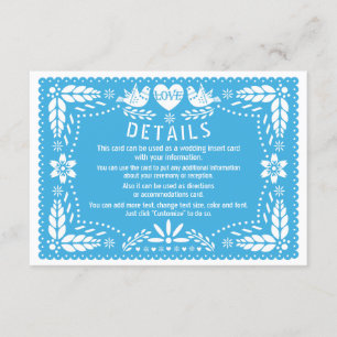 Papel picado liebt Vögel Blaue Hochzeitsdetails Begleitkarte