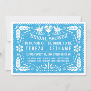 Papel picado liebt Vögel Blaues Hochzeitssemble Br Einladung