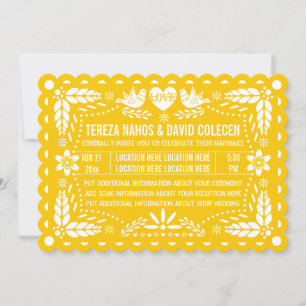 Papel picado liebt Vögel Gelbe Fiesta Einladung