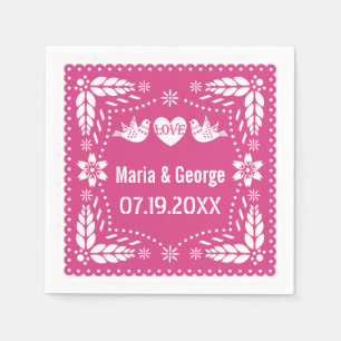 Papel Picado liebt Vögel heißen rosa Hochzeitsfest Serviette