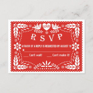 Papel picado liebt Vögel Rote Hochzeit RSVP Antwor