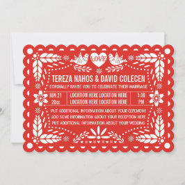 Papel Picado liebt Vögel Rote mexikanische Fiesta  Einladung