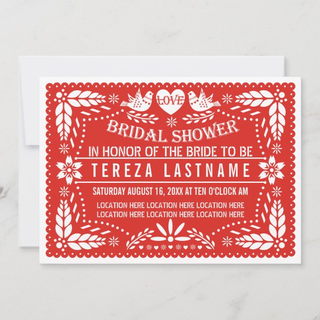 Papel picado liebt Vogelgezwitscher Rotes Hochzeit Einladung (Vorderseite)