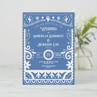 Papel Picado Light Blue & White Wedding Invitation Einladung