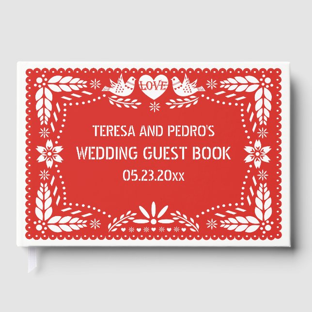 Papel picado livre d'hôtes mariage rouge inséparab (Recto)