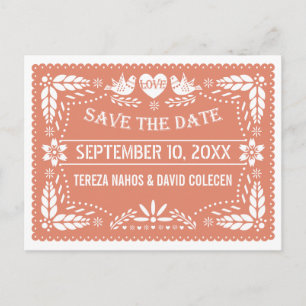 Papel picado lovebirds pfirsichrennen Hochzeit Sic Ankündigungspostkarte