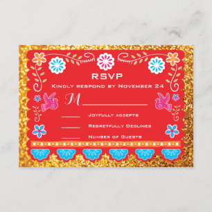 Papel Picado Mexican Fiesta UAWG gold Glitzer RSVP Karte