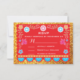 Papel Picado Mexican Fiesta UAWG gold Glitzer RSVP Karte