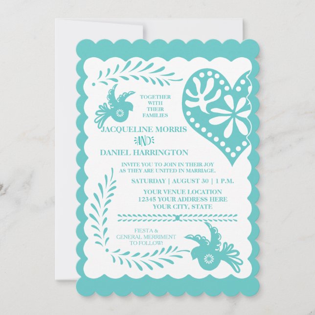 Papel Picado Mexican Fiesta Wedding Banner Theme Einladung (Vorderseite)