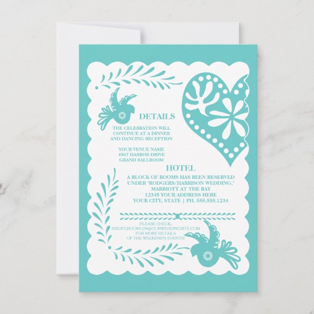 Papel Picado Mexican Fiesta Wedding Details Card Einladung (Vorderseite)