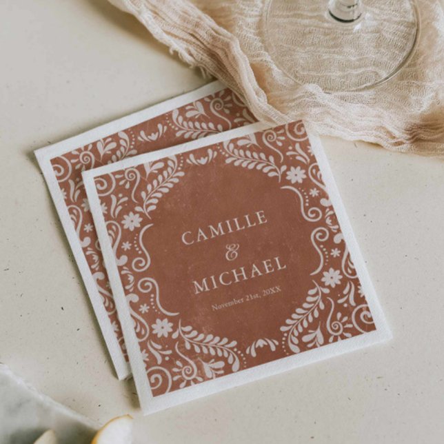 Papel Picado Mexican Wedding Paper Serviette (Mexican Terracotta Papel Picado Wedding Napkins)