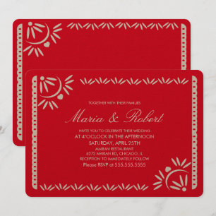 Papel Picado Mexikanische Botanische Hochzeit Rot  Einladung