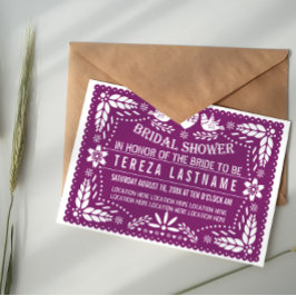 Papel picado Modernes lila Hochzeitsfest Brautpart Einladung