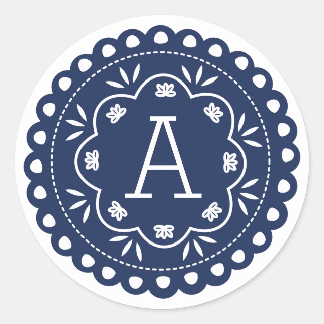 Papel Picado Monogram Stickers - Navy (Vorderseite)