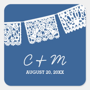 Papel Picado Navy Blue GASTGESCHENK HOCHZEIT Quadratischer Aufkleber