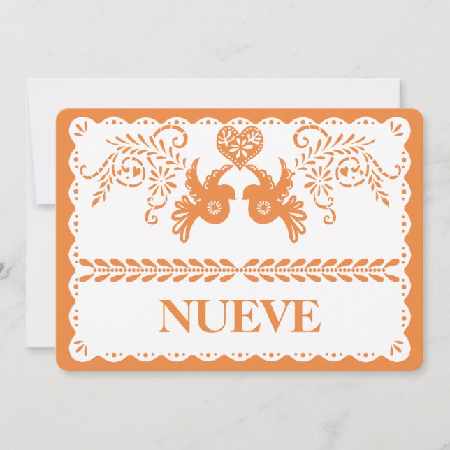 Papel Picado Nueve Nine Tischnummer Orange Fiesta (Vorderseite)