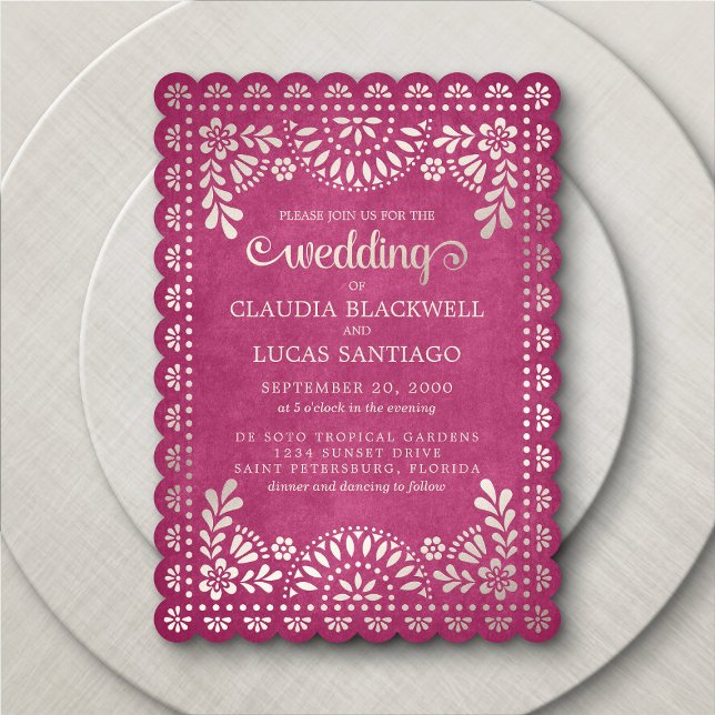 Papel Picado Pink Wedding Einladung (Von Creator hochgeladen)