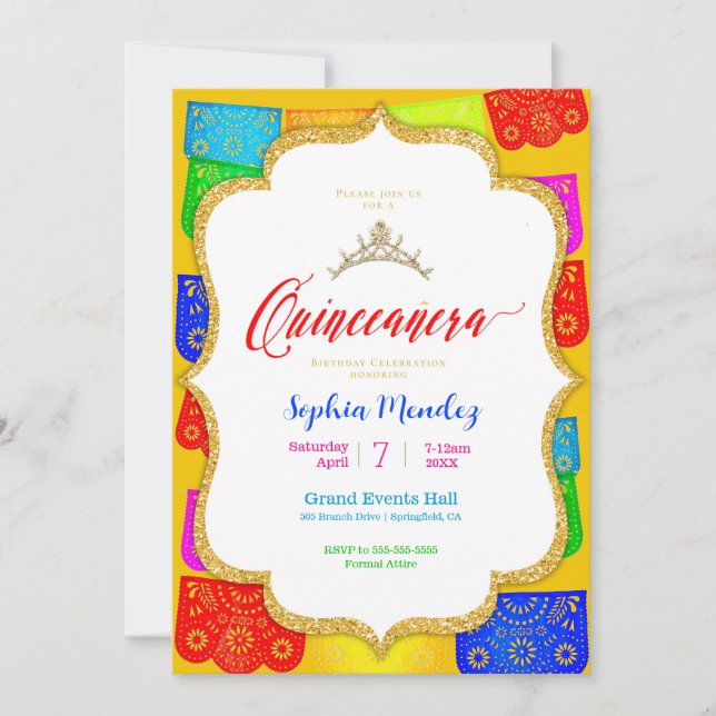 Papel Picado Quinceanera Invitation (Devant)