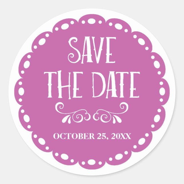 Papel Picado Save the Date Lilac Fiesta Wedding Runder Aufkleber (Vorderseite)