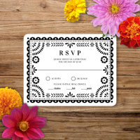 Papel Picado Schwarz-weiß | RSVP-Karte für Hochzei