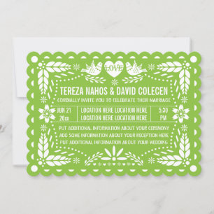 Papel Picado Stil lieben Vögel Grüne Fiesta Hochze Einladung