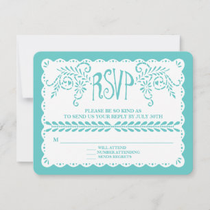 Papel Picado UAWG Aqua Gold Fiesta Hochzeitsbanner RSVP Karte