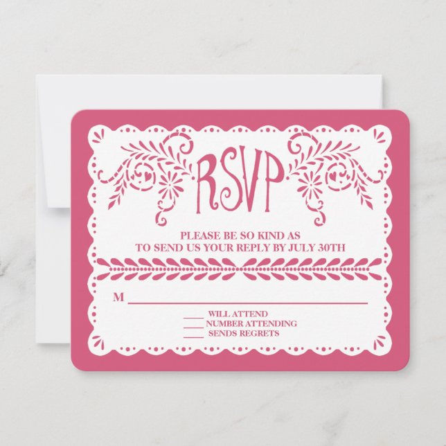 Papel Picado UAWG Pink Blue Fiesta Wedding Banner RSVP Karte (Vorderseite)