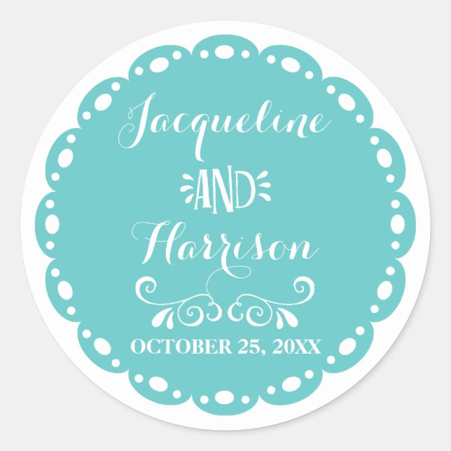 Papel Picado Umschlag Aufkleber Aqua Fiesta Weddin (Vorderseite)