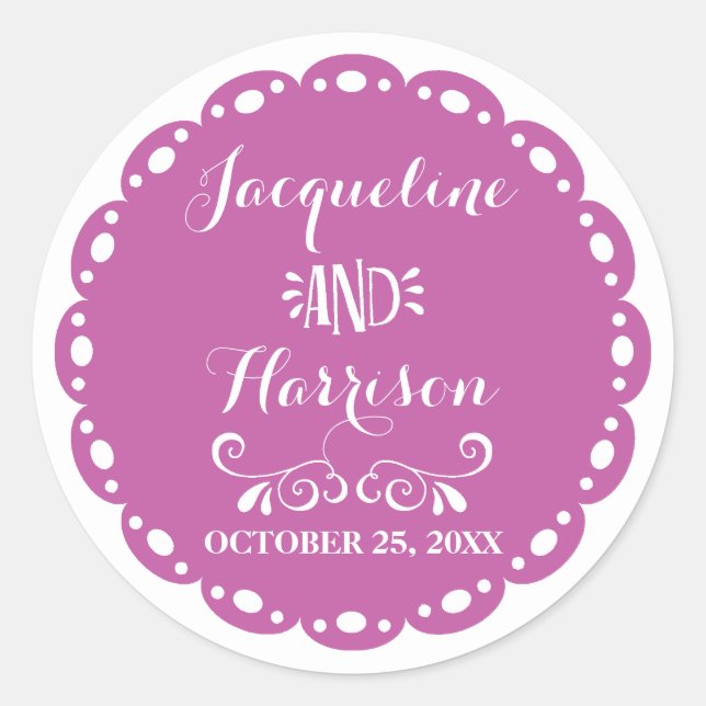 Papel Picado Umschlag Aufkleber Lila Fiesta Weddin (Vorderseite)