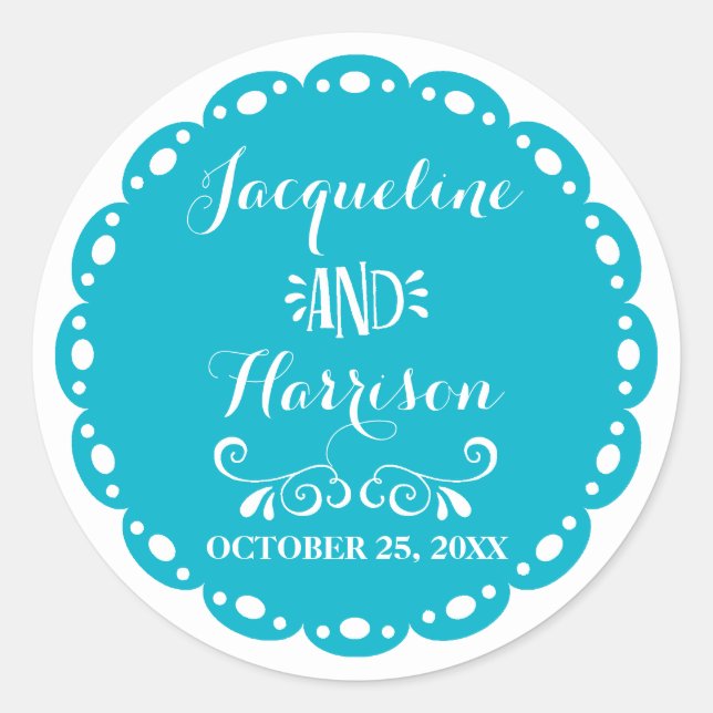 Papel Picado Umschlag Aufkleber Yellow Fiesta Wedd (Vorderseite)