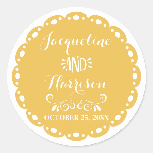 Papel Picado Umschlag Aufkleber Yellow Fiesta Wedd (Vorderseite)