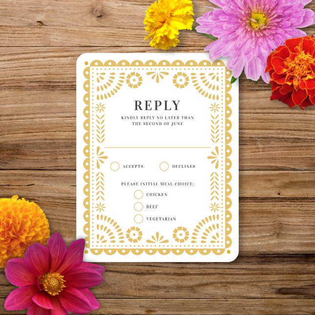 Papel Picado Warm Neutra | RSVP-Karte für Hochzeit RSVP Karte (Von Creator hochgeladen)