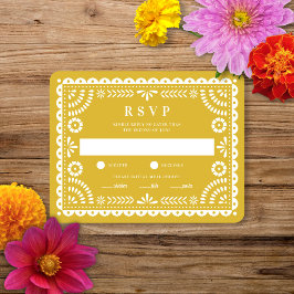 Papel Picado Warm Yellow | RSVP-Karte für Hochzeit RSVP Karte