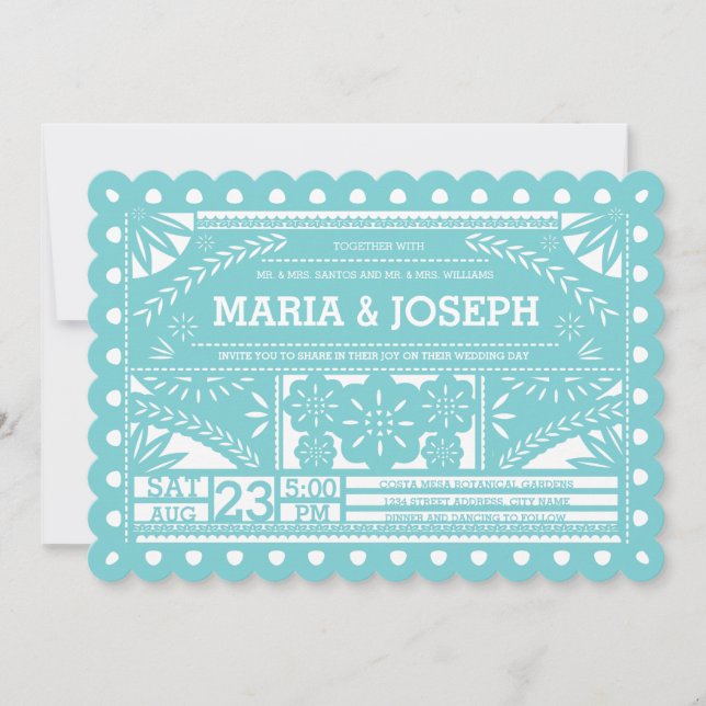 Papel Picado Wedding Blue Einladung (Vorderseite)