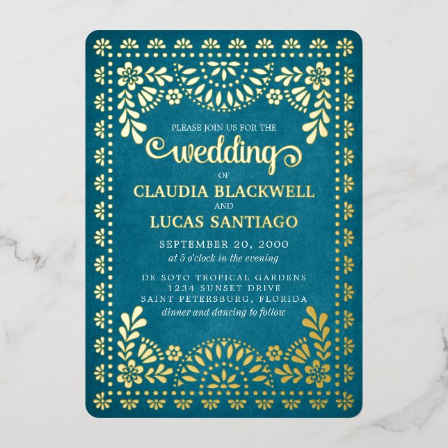Papel Picado Wedding Folieneinladung (Vorderseite)
