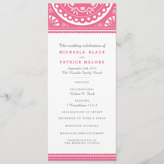 Papel Picado Wedding Program - Rosa Programm (Vorderseite)