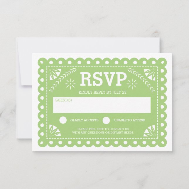 Papel Picado Wedding RSVP Green Karte (Vorderseite)