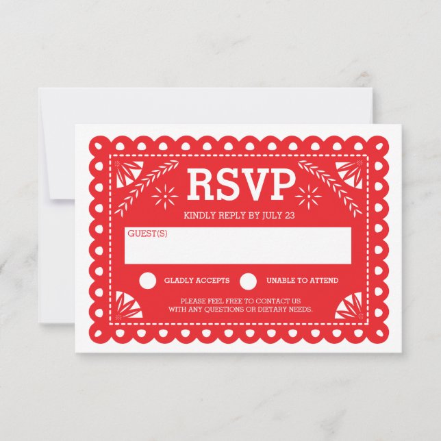Papel Picado Wedding RSVP Red Karte (Vorderseite)