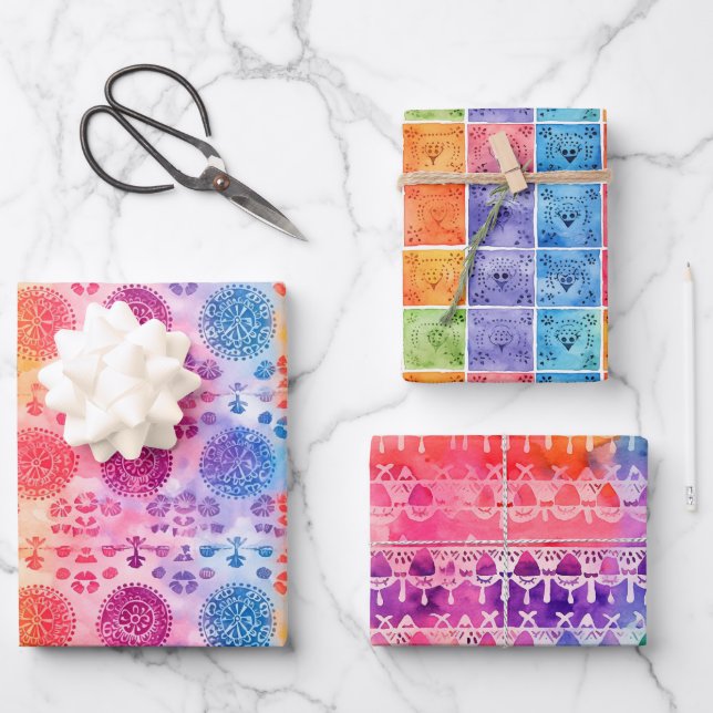 Papel Picado Wrapping Paper Geschenkpapier Set (Vorderseite)