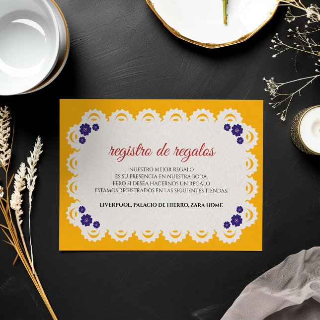 Papel Picado Yellow Nuestra Boda Spanish Wedding Begleitkarte (Papel Picado Yellow Nuestra Boda Spanish Wedding Enclosure Card)