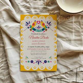 Papel Picado Yellow Nuestra Boda Spanish Wedding Einladung