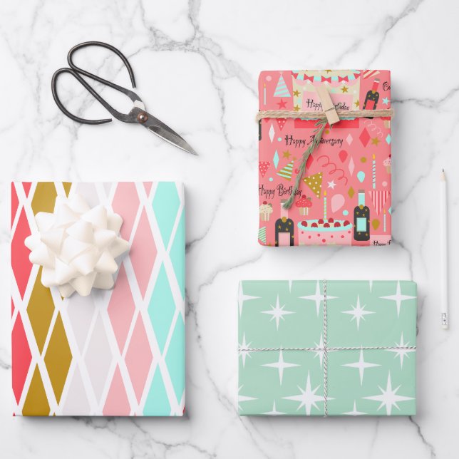 Papeles de regalo patrón cumpleaños vintage geschenkpapier set (Vorderseite)