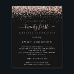 PAPER 21st Party Black Einladung Flyer<br><div class="desc">PAPER Rose Glitter 21st Party Black Einladung. A great value PAPER (not card) alternative WITHOUT ENWICKES at SMALLER size 4.5" x 5.6" and at budget price. (Standard A6 enwickes are the nearest size to fit) A border of rose gold glitter is at the top on each side and a ordy...</div>